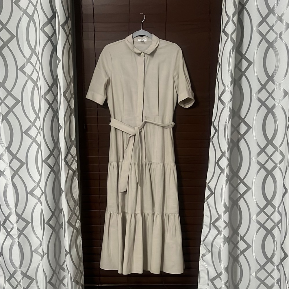 Calvin Klein Cream Tiered Sundress with Notched Collar